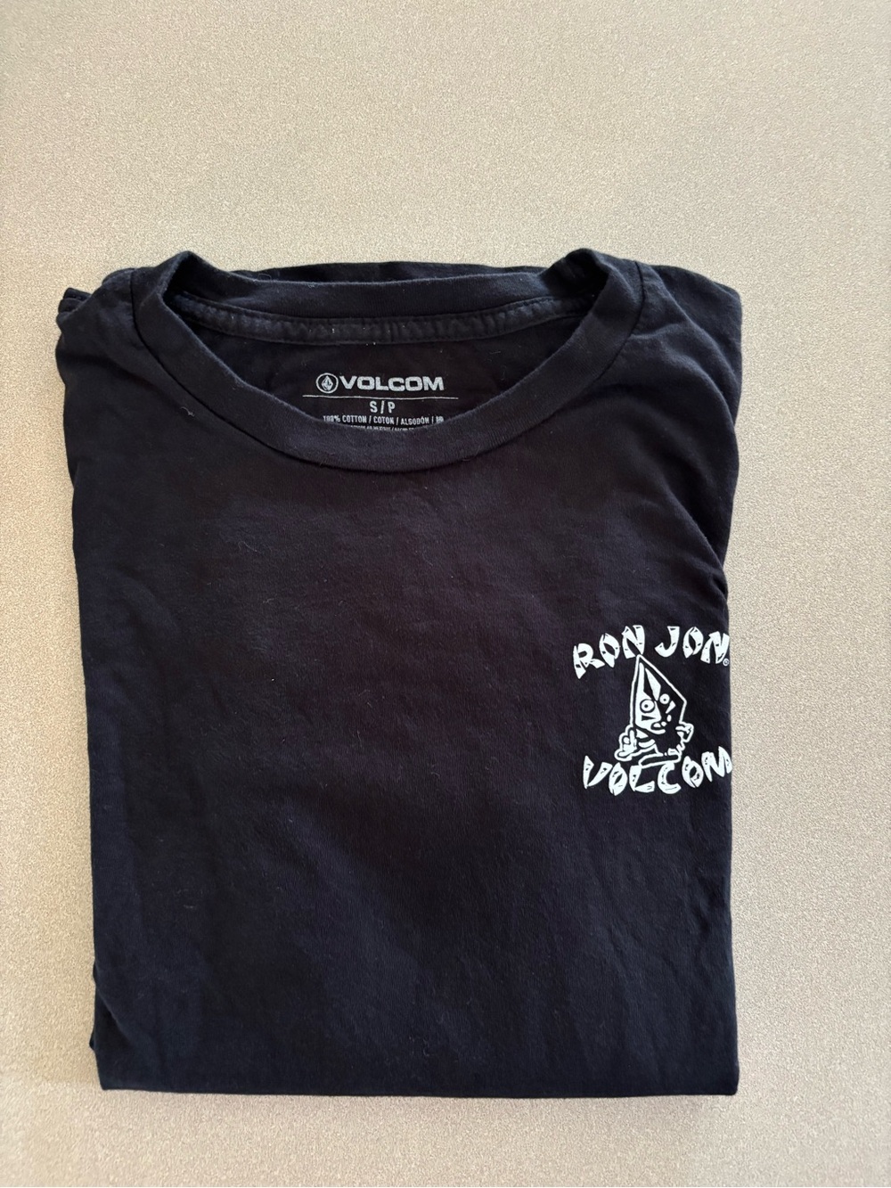 Men’s Small Volcom Black Short-Sleeve Tee with Ron Jon Graphic